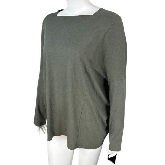 Clara Sun Woo Tunic Top Womens Sz Medium Green Knit Long Sleeve Tee Cotton Modal - Picture 2 of 8